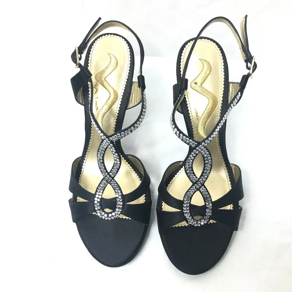 Nina Stiletto Evening Heeled Sandal Gem Studded Snaking Straps Black 7